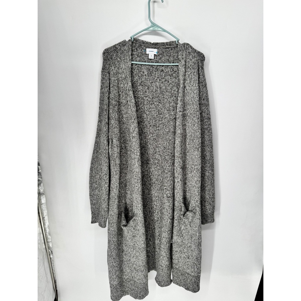 Old Navy Cardigan Women 2X Grey Good Longline Marled Knit Open Front Pockets